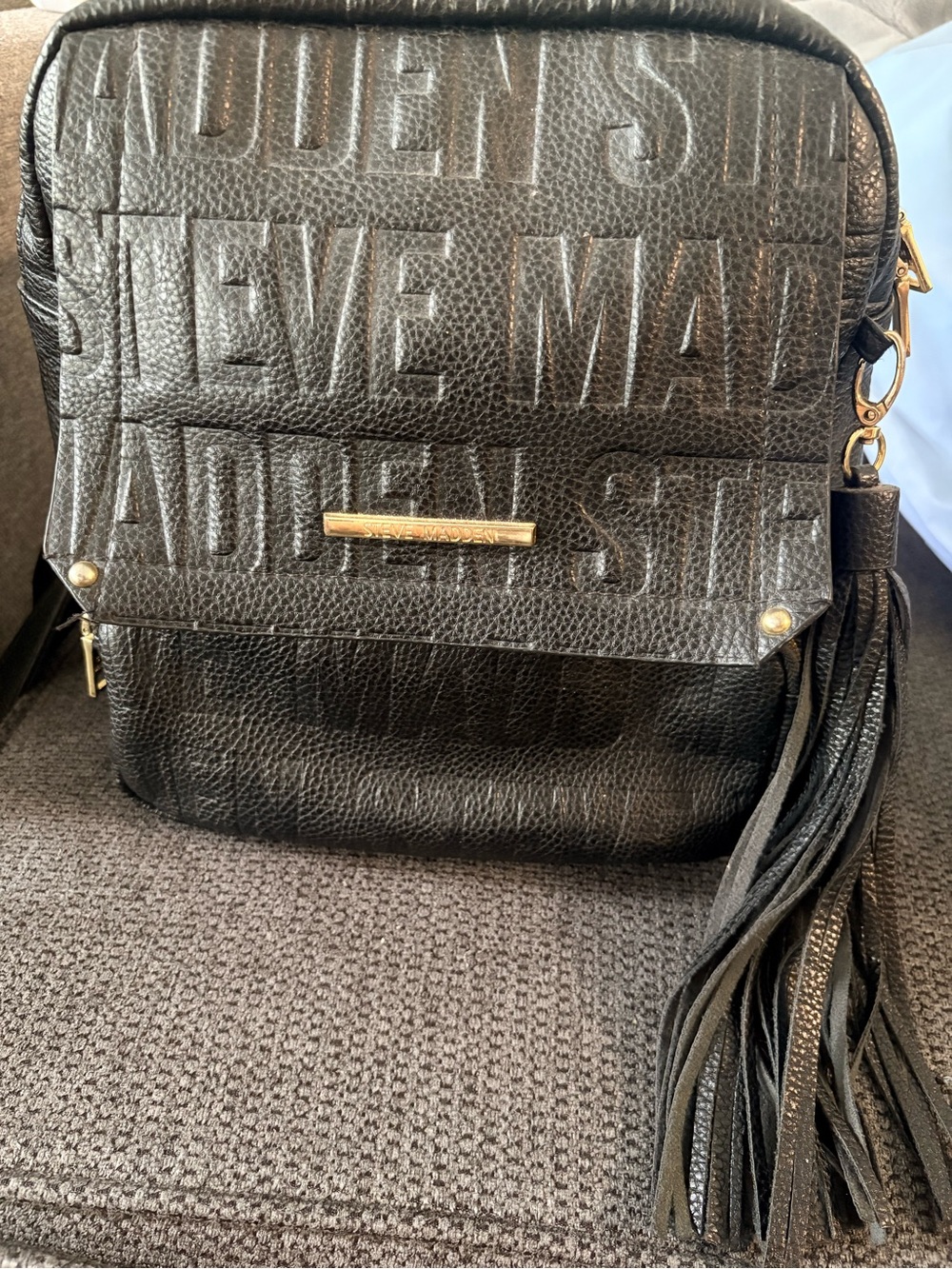 Steve Madden Black Embossed Leather Crossbody with Tassel Accent